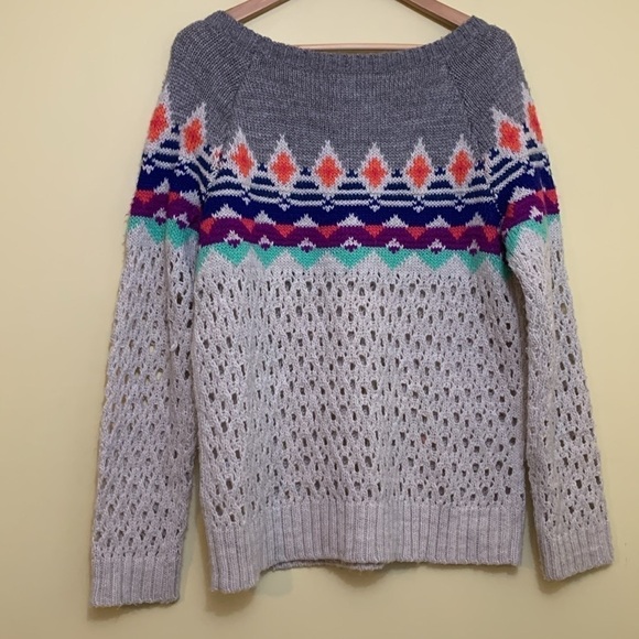 American Eagle Tribal Fair Isle Solid / Ooen Knit Boatneck Multicolor Sweater XL - Picture 15 of 17